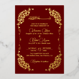 Artistic Red Gold Floral Paisley Muslim Wedding