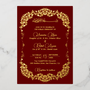 Artistic Red Gold Floral Paisley Muslim Wedding