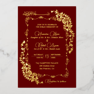 Artistic Red Gold Floral Paisley Muslim Wedding