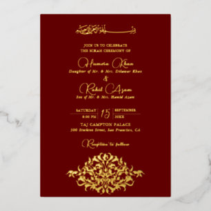 Artistic Red Gold Floral Paisley Muslim Wedding