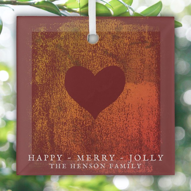 Artistic Red Heart Drawing Family Christmas Glass Tree Decoration (Creator Uploaded)