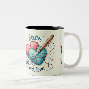Artistic Red Sewn Heart Valentine’s Day Embroidery Two-Tone Coffee Mug
