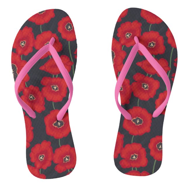 Artistic Red Tullips Flowers Black FlipFlops (Footbed)