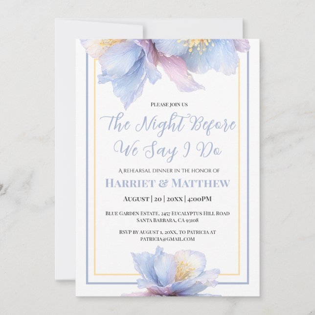 Artistic Rehearsal Dinner Botanical Florals  Invitation (Front)
