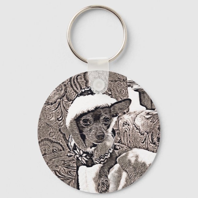 Artistic Rendering of Chihuahua with Hoodie Key Ring (Front)