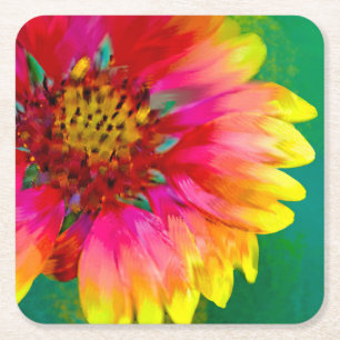 Artistic rendition of Indian Blanket flower Square Paper Coaster