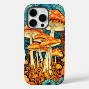 Artistic Retro Mushroom Forest Illustration iPhone 16 Pro Case