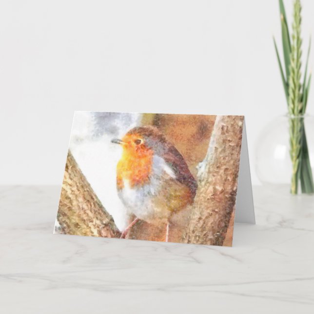 Artistic Robin Redbreast Perched  Card (Front)