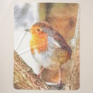 Artistic Robin Redbreast Perched  Sherpa Blanket