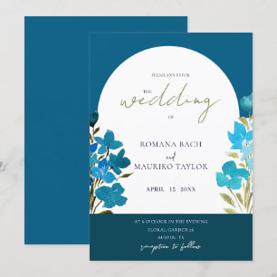 Artistic Romantic Blue Watercolor Wildflowers Invitation