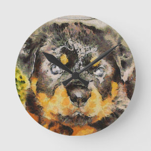 Artistic Rottweiler Puppy Portrait Round Clock