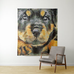 Artistic Rottweiler Puppy Portrait Tapestry