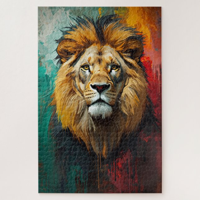 Artistic Royal Lion Portrait Vibrant Oil Painting Jigsaw Puzzle (Vertical)