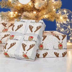 Artistic Rudolph Reindeer Merry Christmas Wrapping Paper