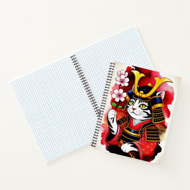 Artistic Samurai Cat Cherry For Journaling & Write Notebook (Inside)