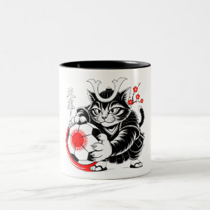 Artistic Samurai Cat Soccer Gift for Coffee & Art Two-Tone Coffee Mug