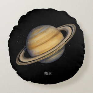 Artistic Saturn with Vibrant Rings Round Cushion