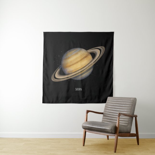 Artistic Saturn with Vibrant Rings Tapestry (In Situ)