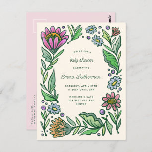 Artistic Scandinavian Folk Floral Baby Shower Postcard