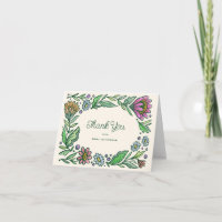 Artistic Scandinavian Folk Floral Thank You Card