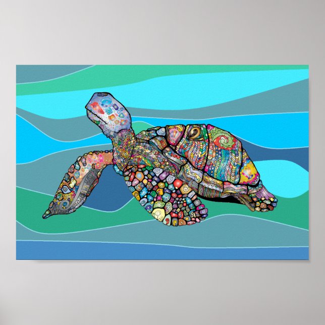 Artistic Sea Turtle 12 x 8 Poster (Front)