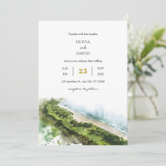 Artistic Sea View Coastal Landscape Beach Wedding  Invitation