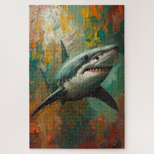 Artistic Shark Portrait Vibrant Oil Painting Jigsaw Puzzle