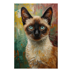 Artistic Siamese Cat Portrait Vibrant Oil Painting Poster