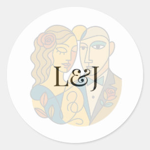 Artistic Silhouette Destination Wedding Modern Art Classic Round Sticker
