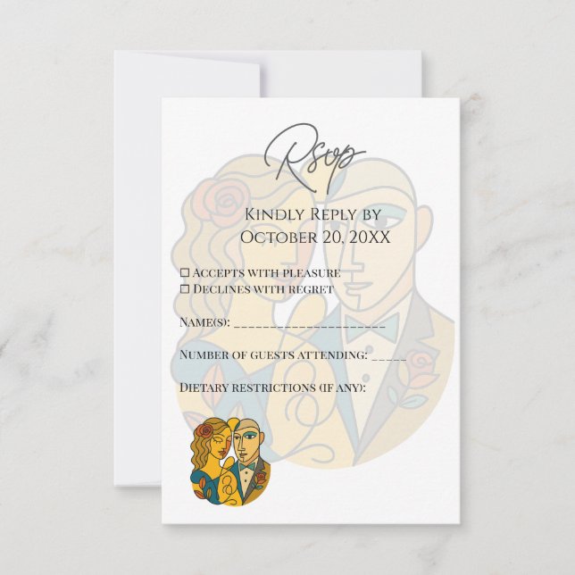 Artistic Silhouette Destination Wedding Modern Art RSVP Card (Front)