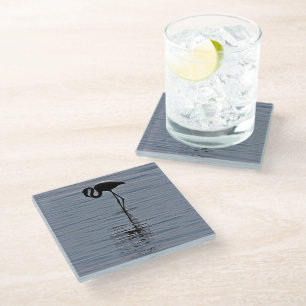 Artistic Silhouette of a Solitary Flamingo Glass Coaster