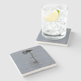 Artistic Silhouette of a Solitary Flamingo Stone Coaster