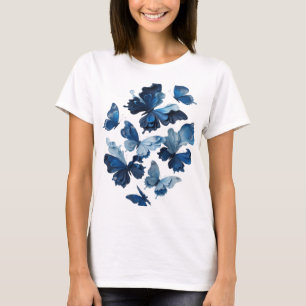 Artistic Silver BLUE BUTTERFLIES Text Design T-Shirt