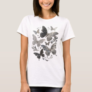 Artistic Silver BUTTERFLIES Artistic Motif T-Shirt