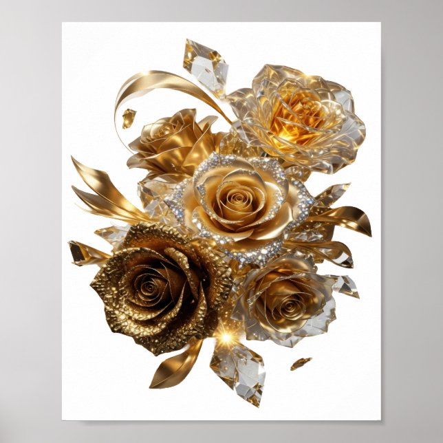 Artistic Silver GOLDEN ROSES Print (Front)