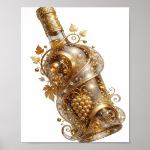 Artistic Silver GOLDEN WINE BOTTLE Print