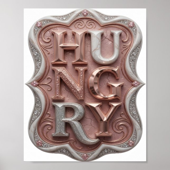 Artistic Silver HUNGRY Slogan Design Poster (Front)