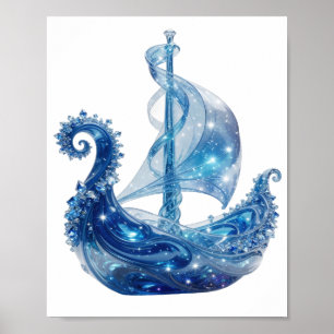 Artistic Silver ICE CRYSTAL SHIP Poster