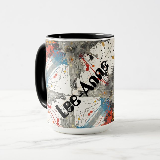 Artistic silver Leaf and Brushstroke Fusion Mug (Front Left)