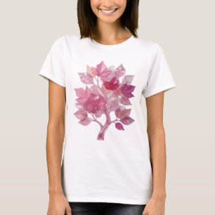 Artistic Silver PINK LEAF TREE Slogan Tee