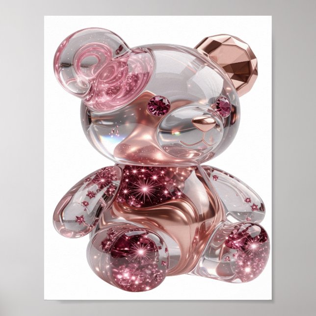 Artistic Silver ROSE GOLD TEDDY BEAR Print (Front)