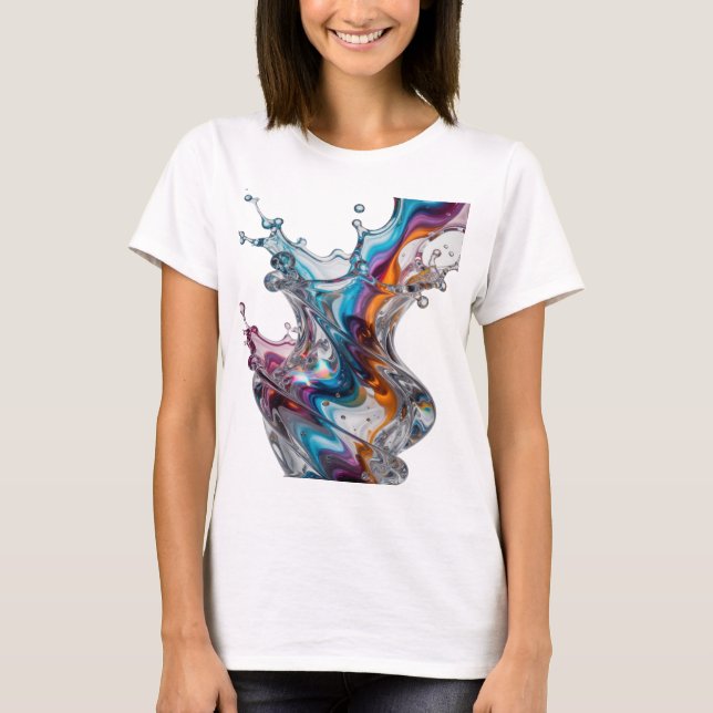 Artistic Silver WATER SPLASHES Text Design T-Shirt (Front)