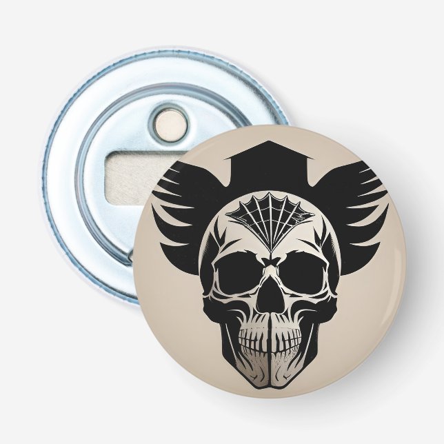 Artistic Skull With Wings and Abstract Geometric Bottle Opener (Front)