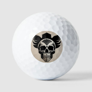 Artistic Skull With Wings and Abstract Geometric Golf Balls