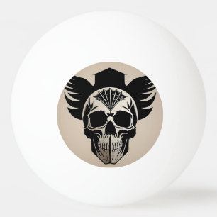 Artistic Skull With Wings and Abstract Geometric Ping Pong Ball