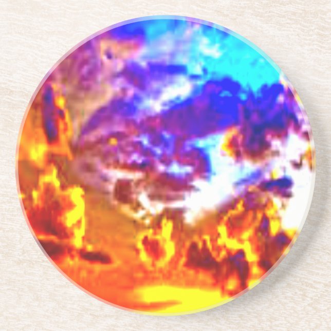 Artistic Sky Blue, Orange, and Yellow Coaster (Front)