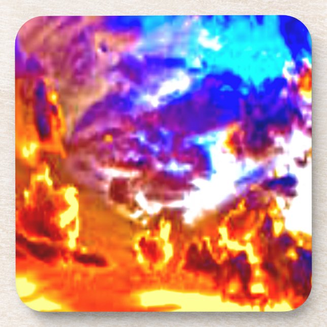 Artistic Sky Blue, Orange, and Yellow Coaster (Front)