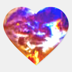 Artistic Sky Blue, Orange, and Yellow Heart Sticker