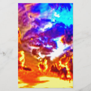 Artistic Sky Blue, Orange, and Yellow Stationery