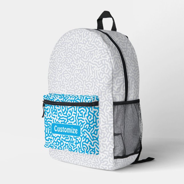 Artistic Sky Blue Turing Pattern Printed Backpack (Back Corner Right)